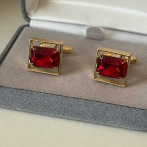 Elegant Gold and Red Cufflinks